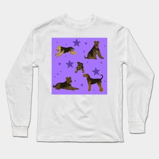 Airedale Terriers Pattern Stars Purple Long Sleeve T-Shirt